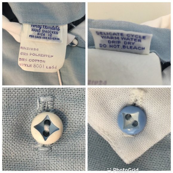 Vintage Polly Flinders Hand Smocked Button Front Blue Dress Girls 12 (Women's L) - Picture 2 of 15